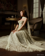 Twilight Corset Pleated Lace Dress - Avocado