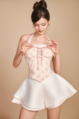 French Lover Corset Top (Pink Floral) - Bae Short