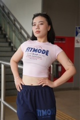 Áo Croptop Thun Ôm FITMODE - Kem Chữ Nâu