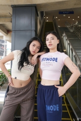 Áo Croptop Ôm FITMODE - Hồng Chữ Xanh