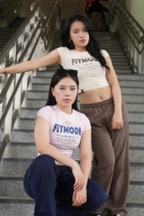 Áo Croptop Thun Ôm FITMODE - Kem Chữ Nâu