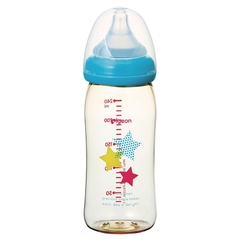 Bình sữa Pigeon PPSU Plus Ngôi sao 240 ml núm ti số 1, có nắp bình