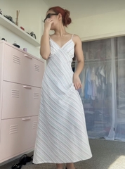 Đầm 2 dây linen sọc màu pastel thương hiệu Amegon