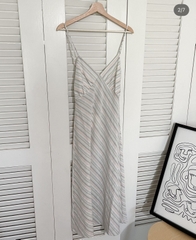 Đầm 2 dây linen sọc màu pastel thương hiệu Amegon