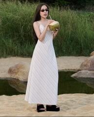 Đầm 2 dây linen sọc màu pastel thương hiệu Amegon