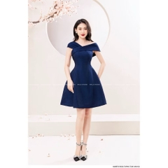Đầm xanh chéo vai thương hiệu Shilla Studio