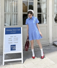 Đầm xanh caro trắng