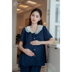 Set áo quần pyjama lụa, quần có thun nới, có túi, áo có khóa kéo ngực thương hiệu Lamme