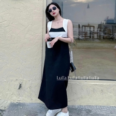 Đầm 2 dây trắng đen
