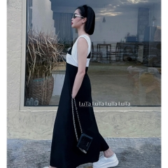 Đầm 2 dây trắng đen