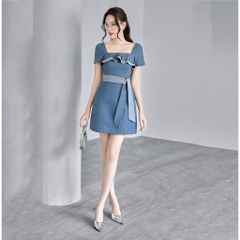 Đầm jeans có đai eo, có khóa kéo lưng thương hiệu Khales