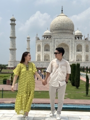 Đầm xanh dài tay lỡ có kèm lót