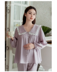 Đồ bộ ở nhà có khóa kéo ở ngực cho bé bú (set áo + quần dài) thương hiệu Lamme