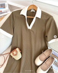 Đầm dài polo cổ trắng kem thương hiệu Lamme