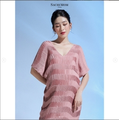 Đầm hồng xếp ly dài thương hiệu Sachimom