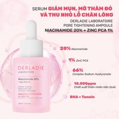 Serum Giảm Mụn, Mờ Thâm Đỏ, Thu Nhỏ LCL Derladie Laboratoire Pore Tightening Ampoule Niacinamide 20% + Zic PCA 1% 30ml