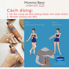 Xịt dưỡng thể Vaseline, Cocoa Radiant, dưỡng ẩm toàn thân, dành cho da khô, hàng Mỹ - Momma Bear 185gr