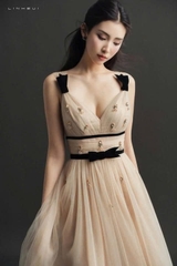 VÁY VOAN NUDE ĐÍNH ĐÁ THƯƠNG HIỆU LINH BÙI