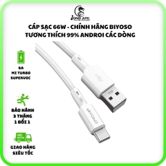 [Hàng chính hãng] Cáp sạc nhanh 66W - 6A BIYOSO tương thích 99% điện thoại androi ( 33w - 65w - 66w ) cổng USB - TYPE C dài 1 mét 2 sạc điện thoại và truyền dữ liệu