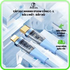 Cáp sạc nhanh dài 2 mét dây dù có 2 loại cổng C - L cho lP và C to C 65W - 20W PD phụ kiện sạc điện thoại Phone Usb C