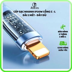 Cáp sạc nhanh dài 2 mét dây dù có 2 loại cổng C - L cho lP và C to C 65W - 20W PD phụ kiện sạc điện thoại Phone Usb C