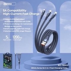 Cáp Remax 3 đầu sạc nhanh 40w 6A dài 1m2 RC 199