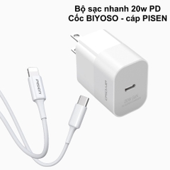 Bộ sạc nhanh 20w PD GaN BIYOSO và cáp Pisen C - L sạc nhanh Phụ Kiện