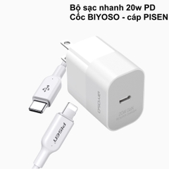 Bộ sạc nhanh 20w PD GaN BIYOSO và cáp Pisen C - L sạc nhanh Phụ Kiện