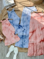 Set Bộ Váy Cổ Yếm Chất Tơ Linen Loang Dáng Dài Đi Biển MIMIX - FF4