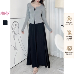 Set Bộ Nữ 3 Món Áo 2 Dây Bún, Chân Váy Dáng Xòe Kèm Áo Khoác Chất Thun Dẻo Đi Du Lịch MIMIX - EA7