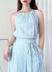 Set Yếm Sọc  Áo Form Yếm Kèm Quần Dáng Dài Chất Linen Kẻ Đi Du Lịch MIMIX - EJ7