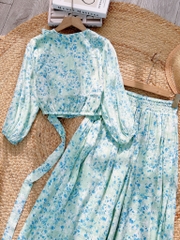 Set Bộ Hoa Nữ Áo Đắp Chéo Cổ Viền Bèo Mix Quần Dáng Dài Đi Biển MIMIX - FK6