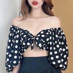 Áo Kiểu Nữ Họa Tiết Chấm Bi Tay Bồng Chất Lụa 100D Đi Du Lịch MIMIX - CS0