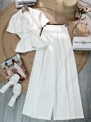 Set Áo Vest Cổ Hoa Mix Quần Dáng Dài Chất Chéo Hàn Công Sở MIMIX - FM8