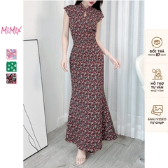 Đầm Body Hoa MIMIX Áo Cổ Tàu Giọt Nước Dáng Dài Form Đuôi Cá Tôn Dáng EI3190