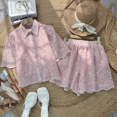 Set Short Áo Sơ Mi Thêu Hoa Chất Tơ Thêu Đi Dạo Phố MIMIX - FD7