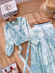 Set Bộ Hoa Nữ Áo Đắp Chéo Cổ Viền Bèo Mix Quần Dáng Dài Đi Biển MIMIX - FK6