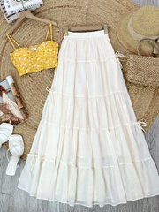 Chân Váy Nữ Trơn Tầng Đính Nơ Chất Tơ Cotton Đi Du Lịch MIMIX - FG6