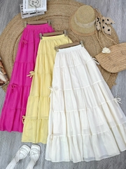 Chân Váy Nữ Trơn Tầng Đính Nơ Chất Tơ Cotton Đi Du Lịch MIMIX - FG6