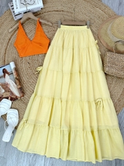 Chân Váy Nữ Trơn Tầng Đính Nơ Chất Tơ Cotton Đi Du Lịch MIMIX - FG6