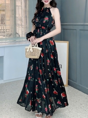 Đầm Maxi Yếm Bo Chun Eo Vải Tơ Mặc Đi Biển Đi Tiệc Mimix - FF6