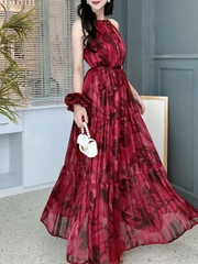 Đầm Maxi Yếm Bo Chun Eo Vải Tơ Mặc Đi Biển Đi Tiệc Mimix - FF6