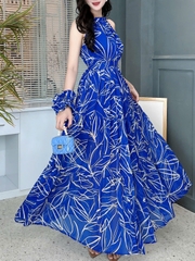 Đầm Maxi Yếm Bo Chun Eo Vải Tơ Mặc Đi Biển Đi Tiệc Mimix - FF6