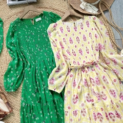 Váy Maxi Hoa Tay Dài Smocking Thân Dáng Dài Chất Tơ Đi Du Lịch MIMIX - FD9