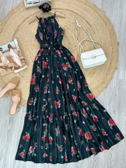 Đầm Maxi Yếm Bo Chun Eo Vải Tơ Mặc Đi Biển Đi Tiệc Mimix - FF6