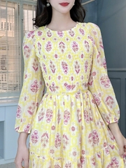 Váy Maxi Hoa Tay Dài Smocking Thân Dáng Dài Chất Tơ Đi Du Lịch MIMIX - FD9
