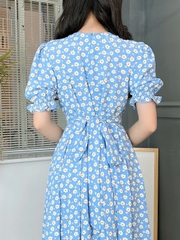 Váy Maxi Cổ V Viền Ren Dáng Dài Chất Cotton In Hoa Đi Dạo Phố MIMIX - FD8