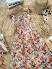 Váy Maxi Hoa Dáng Dài Cổ Viền Hoa Chất Tơ Pha Lê Đi Tiệc Đi Biển MIMIX - FF5