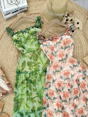 Váy Maxi Hoa Dáng Dài Cổ Viền Hoa Chất Tơ Pha Lê Đi Tiệc Đi Biển MIMIX - FF5