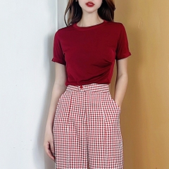 Áo Kiểu Nữ Cổ Tròn Tay Ngắn Tà Nhọn Nhún Eo Chất Thun Dẻo Đi Du Lịch MIMIX - CS4